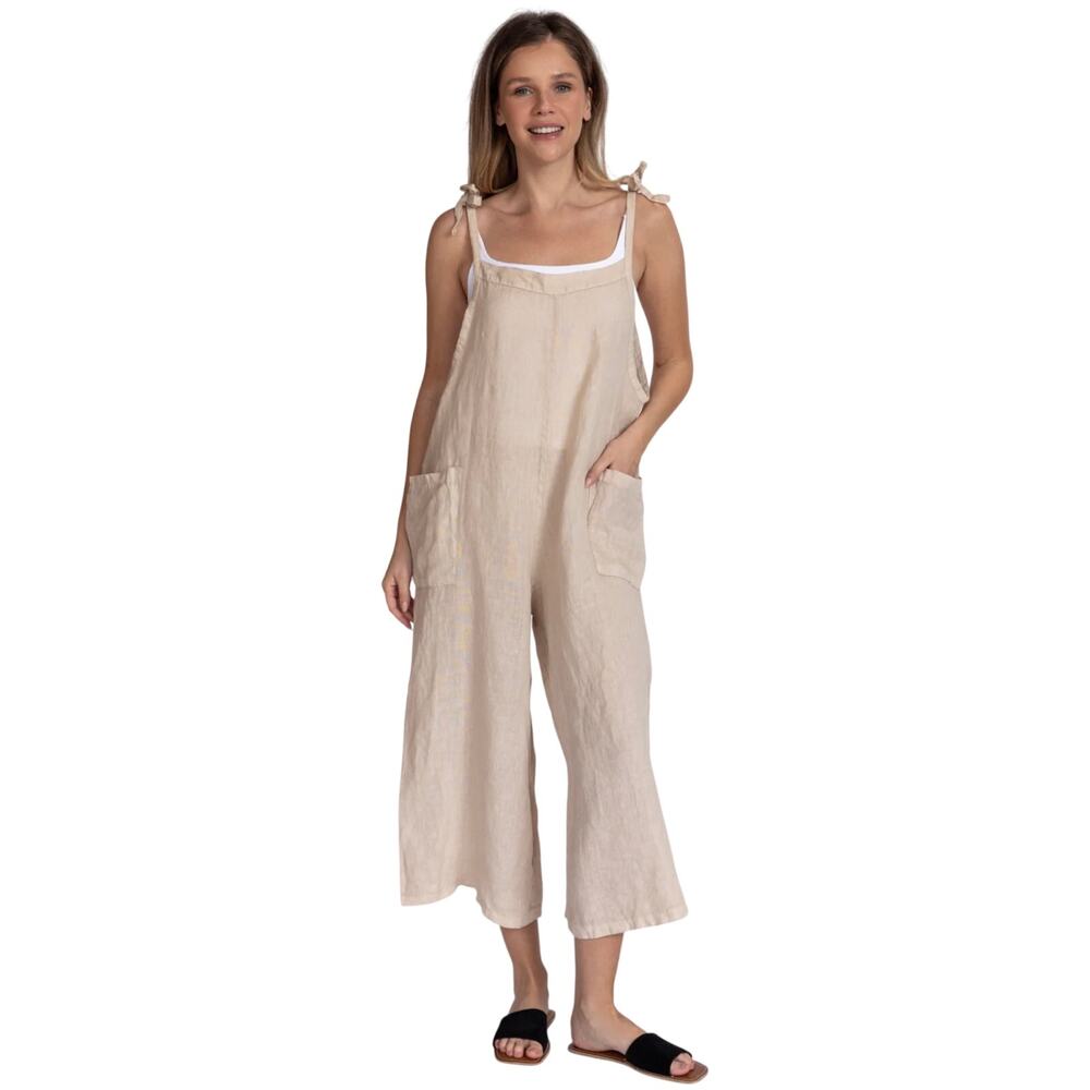MEO MELI Made in Italy Women’s Linen Wide Leg Cropped Jumpsuit